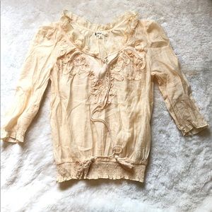 Sheer 3/4 sleeve tee shirt top